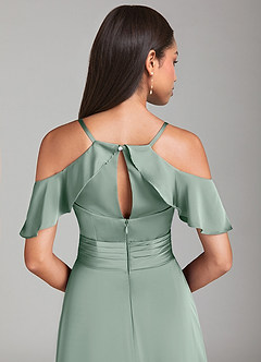 Azazie Dakota Bridesmaid Dresses Agave A-Line Off the Shoulder Stretch Satin Dress image6