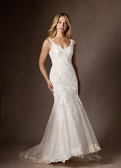 Azazie Poppy Abiti da Sposa Abito Sirena in Tulle Lustrini Bianco Diamante image3