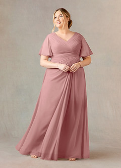 Azazie Morning Glory Final Sale Dusty Rose A-Line V-Neck Ruched Chiffon Dress image5