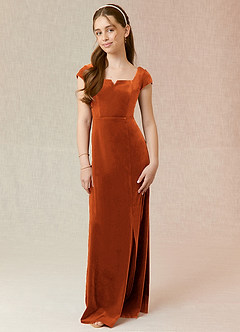 Azazie Gabi Junior Terracotta A-Line Velvet Dress image1