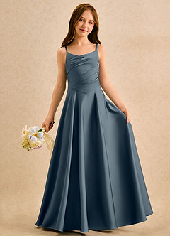 Azazie Coconut Girls Formal Sukienki dla dziewczynek sypiących kwiaty Linia A Pofałdowany Satyna elastyczna Długość podłogi Sukienka image3