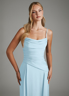 Azazie Gabriela Bridesmaid Dresses Sky Blue A-Line Corset Stretch Satin Dress image3