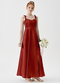 Azazie Rosey Junior A-Linie Herzausschnitt Metallischer Satin Kleid Rost image4