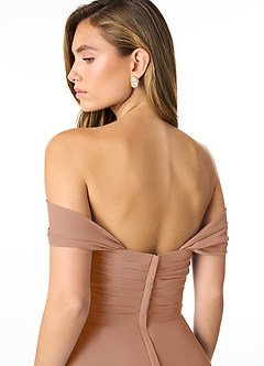 Azazie Kaitlynn Bridesmaid Dresses Champagne Rose Empire Ruched Chiffon Convertible Dress image6
