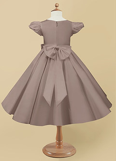 Azazie Jewel Flower Girl Dresses Taupe Ball-Gown Pleated Matte Satin Dress image5