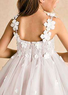 Azazie Teacup Blumenmädchenkleider Ballkleid Spitze Tüll Kleid Elfenbein Blassrosa image11