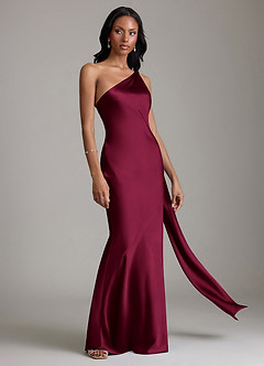 Azazie Juniper Bridesmaid Dresses Burgundy Mermaid One Shoulder Stretch Satin Dress image5