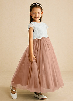 Azazie Bumblebee Flower Girl Dresses Ivory Champagne Rose A-Line Lace Tulle Dress image2