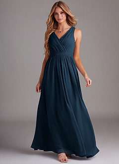 Azazie Kingsley Bridesmaid Dresses Dark Navy A-Line Lace Chiffon Dress image3