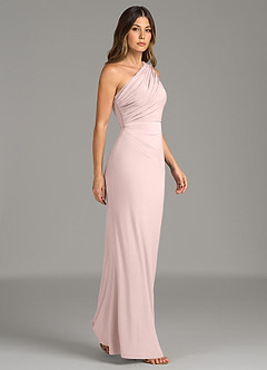 Azazie Akilah Bridesmaid Dresses Blushing Pink Mermaid One Shoulder Premium Stretch Jersey Dress image3