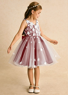Azazie Junebug Abiti da Ragazza di Fiori Abito Principessa in Tulle Pizzo Avorio Ruggine image4