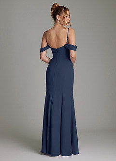 Azazie Karmela Bridesmaid Dresses Dark Navy A-Line Off the Shoulder Chiffon Dress image2