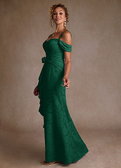 Azazie Irene Mother of the Bride Dresses Emerald A-Line Off the Shoulder Floral Burnout Dress image2