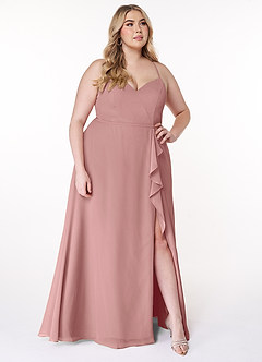 Azazie Naeem Bridesmaid Dresses Dusty Rose A-Line V-Neck Ruffle Chiffon Dress image9