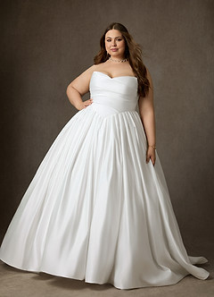 Azazie Celestia Robes de mariée Robe Princesse en Mat Satiné Sans bretelles Blanc De Diamant image11