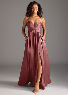 Azazie Alia Bridesmaid Dresses Amethyst A-Line Pleated Stretch Satin Dress image9