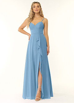 Azazie Naeem Bridesmaid Dresses Steel Blue A-Line V-Neck Ruffle Chiffon Dress image1