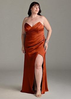 Azazie Yola Bridesmaid Dresses Paprika Sheath V-Neck Pleated Stretch Satin Convertible Dress image19
