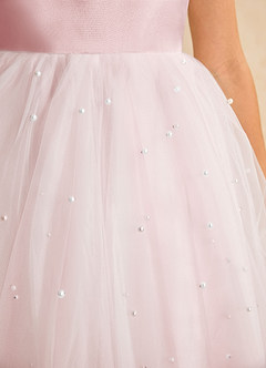 Azazie Esme Blumenmädchenkleider Ballkleid Schleifen Tüll Kleid Puderrosa image9