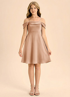 Azazie Anselie Junior Linia A Pofałdowany Satyna elastyczna Mini Młodsza druhna Sukienka image3