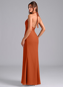 Azazie Valerie Vestidos de damas de honor Vestido de Naranja Quemada de Gasa de Corte Sirena con Plisado image5