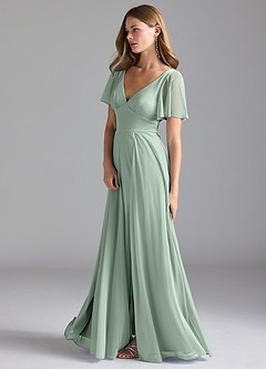 Azazie Kimber Bridesmaid Dresses Agave A-Line with Pockets Mesh Dress image2