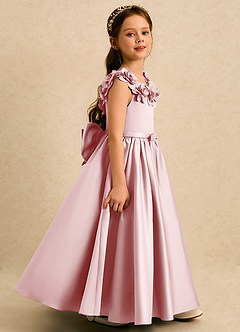 Azazie Eden Flower Girl Dresses Powder Pink Ball-Gown Pleated Matte Satin Dress image3
