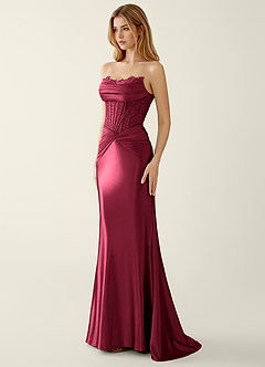 Sasha Burgundy Satin Wrap Corset Mermaid Prom Dress image4