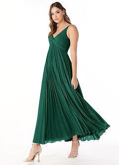 Azazie Raychelle Bridesmaid Dresses Emerald A-Line V-Neck Chiffon Dress image3
