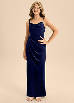Azazie Mai Junior Dark Navy A-Line Sweetheart Neckline Velvet Dress image3