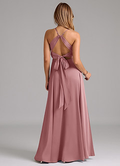 Azazie Evalleen Robes de demoiselle d'honneur Robe Trapèze en Satin extensible Plissée Rose Poussiéreuse image6