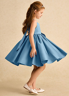 Azazie Jessie vestidos de niña de las flores Vestido de Azul Acero de Satin Mate de Corte En A con Lazo image6