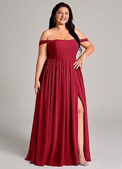 Azazie Calianna Bridesmaid Dresses Scarlet A-Line Off the Shoulder Chiffon Convertible Dress image13