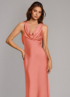 Azazie Cheryl Vestidos de damas de honor Vestido de Rosa Salmón de Satén Elástico de Corte Sirena image6