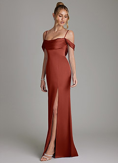 Azazie Nira Bridesmaid Dresses Terracotta Mermaid Corset Stretch Satin Dress image6