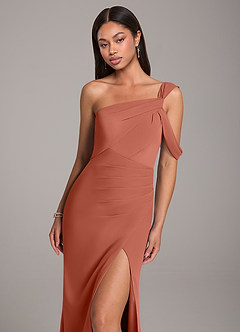Azazie Wynter Bridesmaid Dresses Clay Sheath Off the Shoulder Chiffon Dress image7