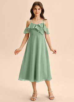 Azazie Kamilla Junior Matcha A-Line Off the Shoulder Chiffon Dress image6