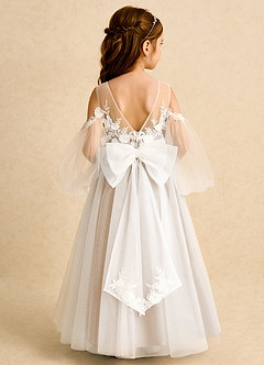 Azazie Zimi Robe Demoiselle D'honneur Fillette Robe Princesse en Tulle Encolure en Forme de Cœur Albâtre Blanc image1