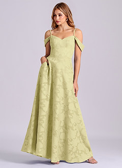 Azazie Marley Brudtärnklänningar Klä av A-Linje i Blommig Utbrändhet Av axeln Citronsorbet Konvertibel image4