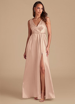 Azazie Tanicia Robes de demoiselle d'honneur Robe Trapèze en Satiné métallisé Plissée Rose Perle image1