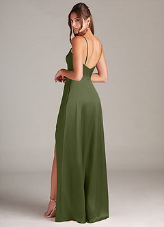 Azazie Sarella Bridesmaid Dresses Olive A-Line with Pockets Metallic Satin Dress image4