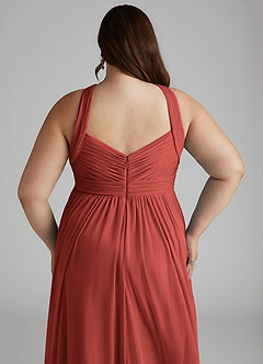 Azazie Hillian Abiti da Damigella Abito A-Line in Maglia con Scollo Halter a Pieghe Terracotta image9
