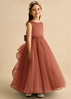 Azazie Lior Abiti da Ragazza di Fiori Abito Principessa in Tulle Plissettato Auburn image3