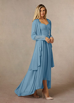 Azazie Anne Mother of the Bride Dresses Steel Blue Sheath Sweetheart Sequins Lace Dress image3