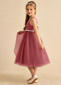 Azazie Firefly Blumenmädchenkleider A-Linie Schleifen Matte Satin Kleid Antike Rose image4