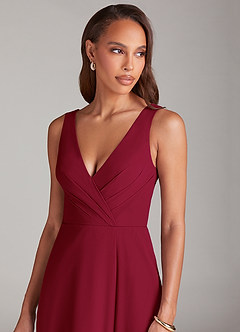 Azazie Nelly Bridesmaid Dresses Burgundy A-Line Pleated Chiffon Dress image6