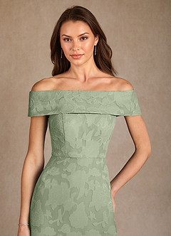 Azazie Medford Mother of the Bride Dresses Dusty Sage A-Line Off the Shoulder Floral Burnout Dress image6