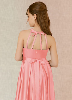Azazie Arianthe Junior Coral A-Line with Pockets Matte Satin Dress image7