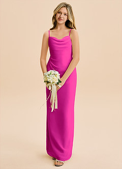 Azazie Mai Junior Fuchsia Sheath Pleated Chiffon Dress image4