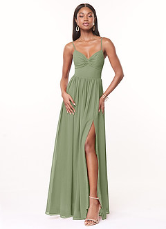 Azazie Zeya Abiti da Damigella Abito A-Line in Chiffon con Scollo a V a Pieghe Pistacchio image1